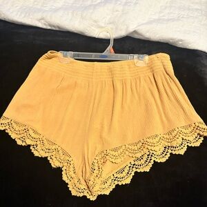 Yellow Lace Trim Shorts